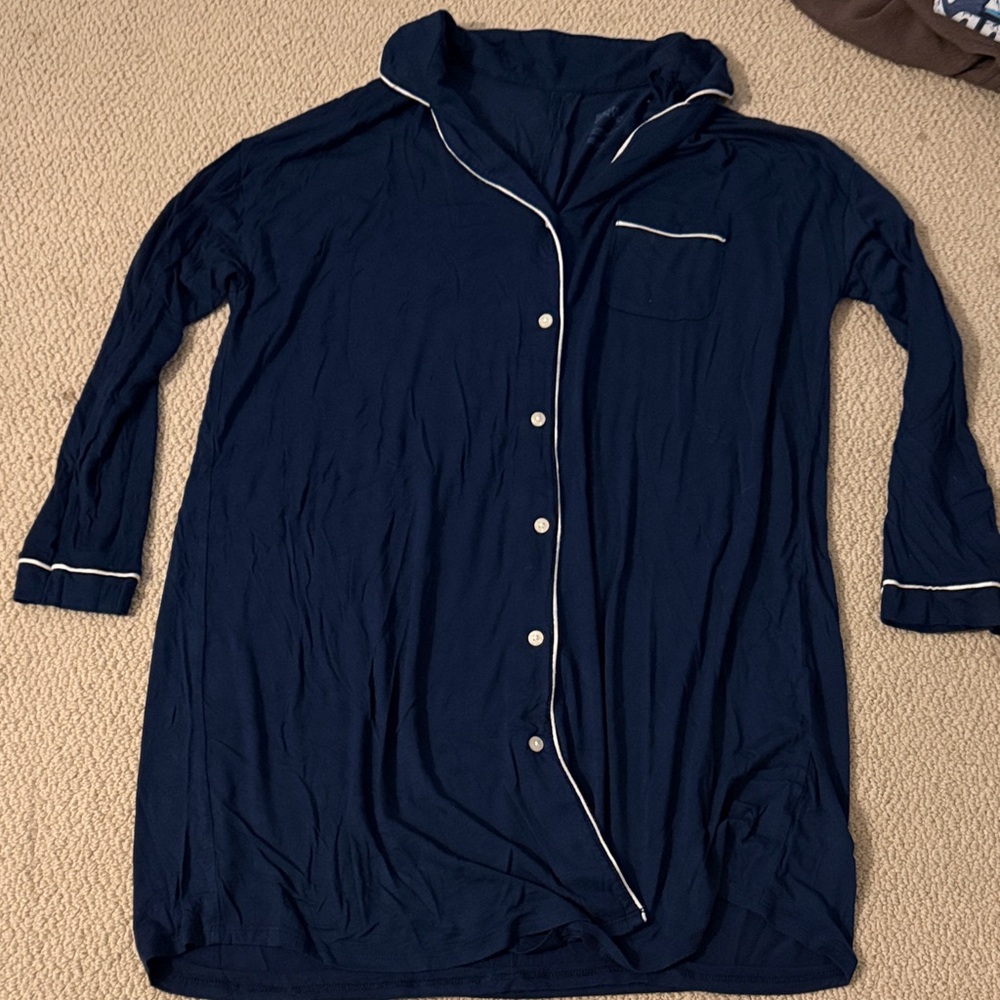 Starsabove Womens Navy Blue Nightshirt with White Trim